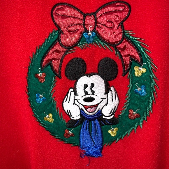 Disney Mickey Mouse Red Fleece Christmas Sweater Size XL - Picture 3 of 6